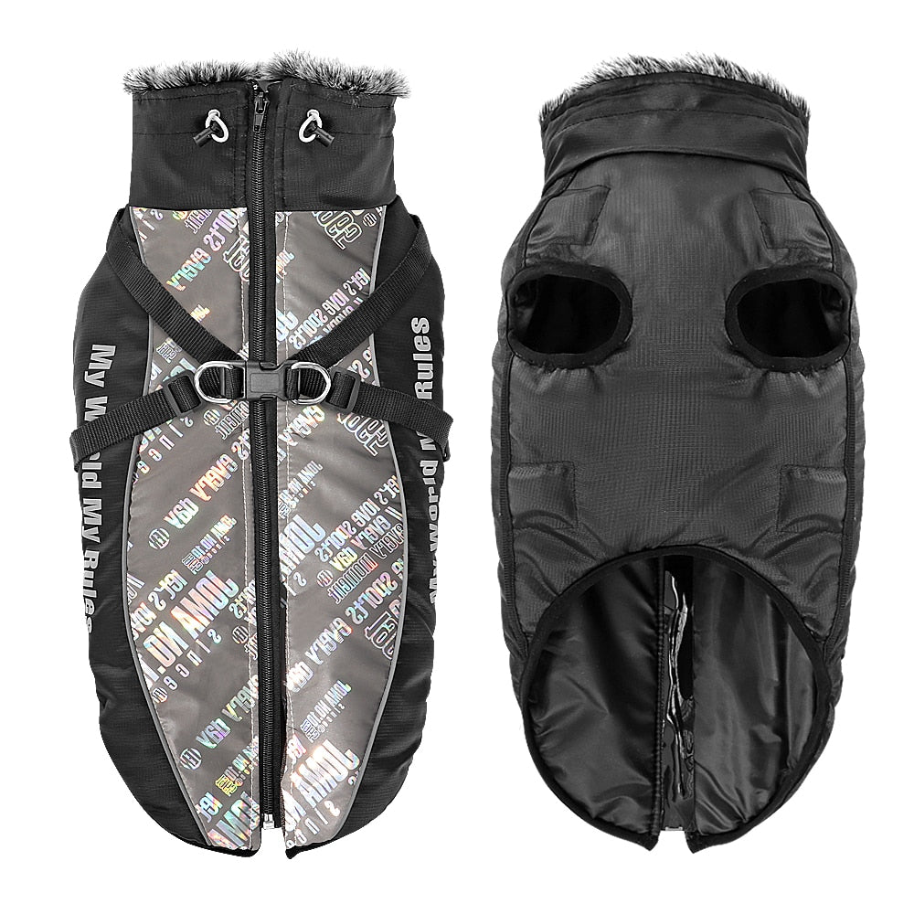 Chaleco impermeable reflectante con arnés para perros