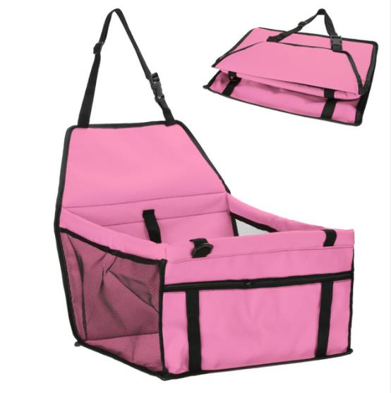 Asiento de coche plegable tipo bolsa con malla para perros y gatos en color rosa