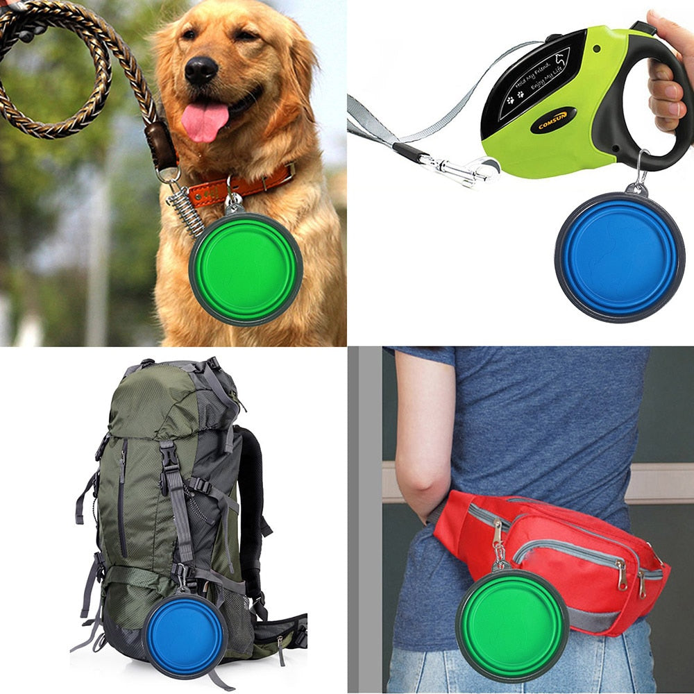 Cuenco plegable de silicona para perros y gatos con mosquetón