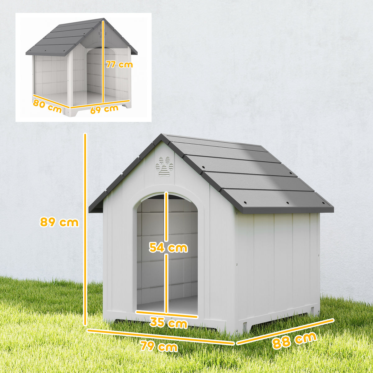 Caseta de plástico gris para perros grandes hasta 30 kg, 88x79x89 cm