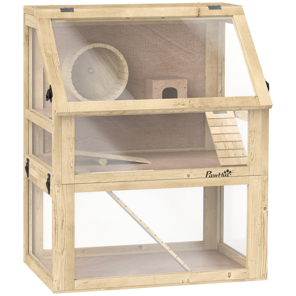 Jaula de madera para hámster de 3 niveles con accesorios