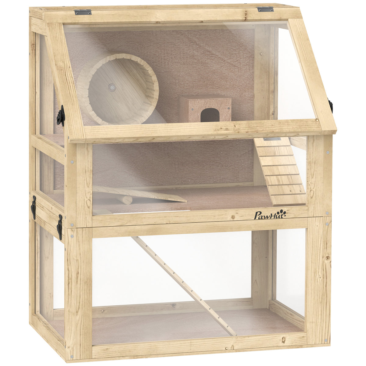 Jaula de madera para hámster de 3 niveles con accesorios