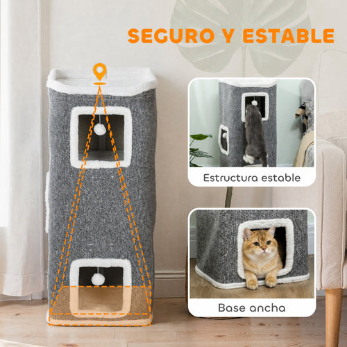 Árbol para gatos de 4 niveles con refugios, gris