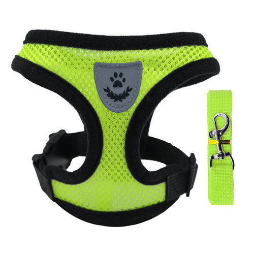 Arnés ajustable con collar y correa para perros pequeños y gatos en color verde