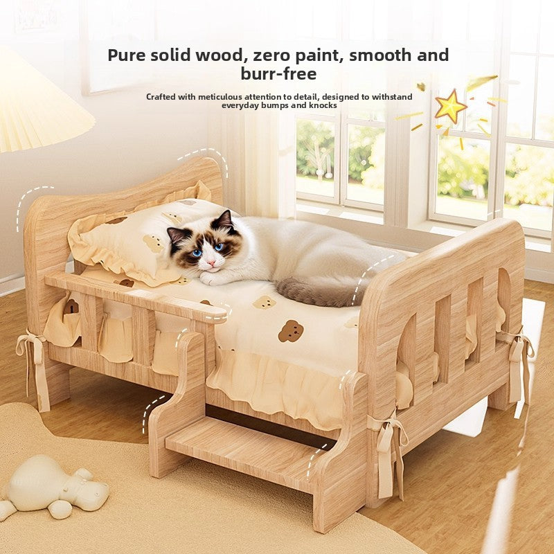 Cama elevada de madera para perros