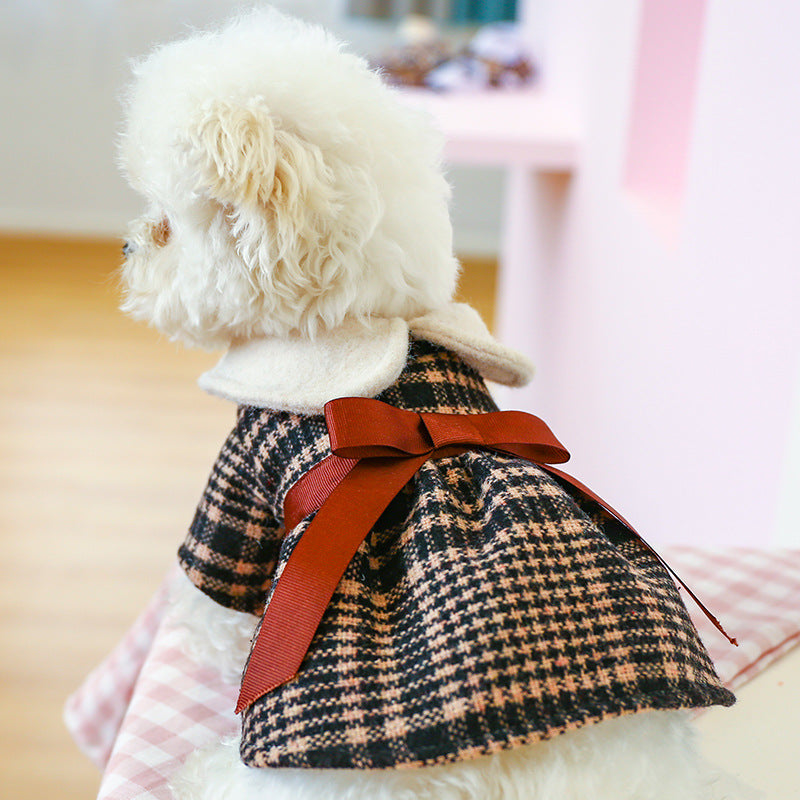 Vestido de cuadros Pawsome Pets New York con lazo marrón