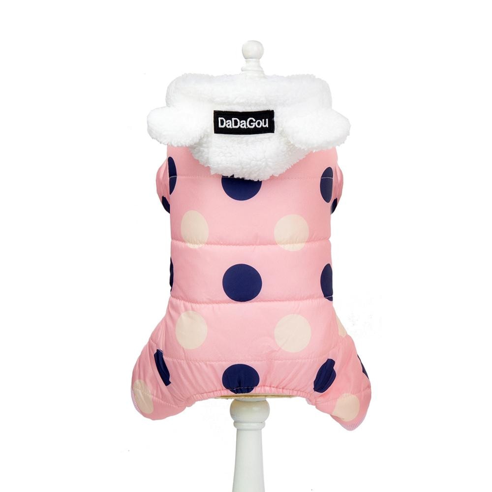 Abrigo acolchado de lunares con capucha para perros pequeños