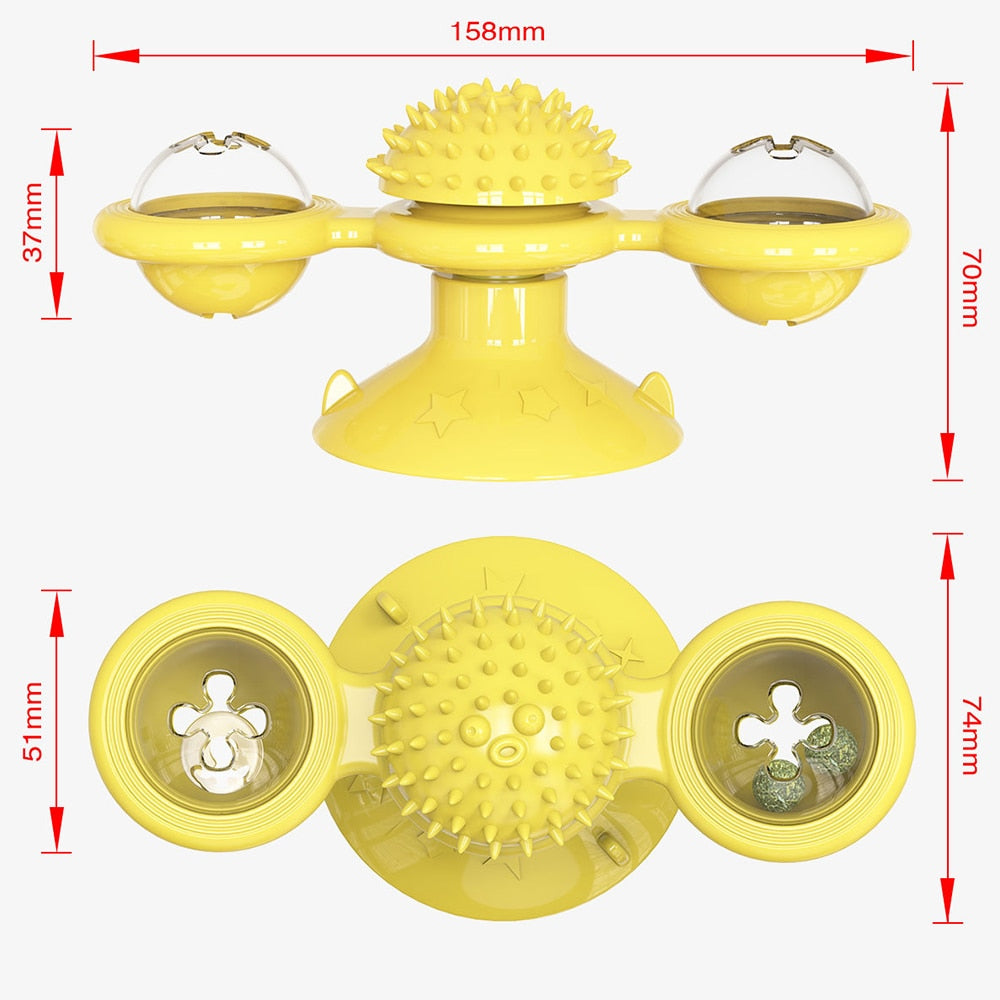 Juguete molinillo giratorio para gatos con bola luminosa y hierba gatera