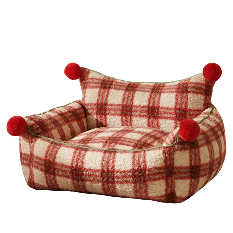 Cama nido acolchada de cuadros para perros y gatos