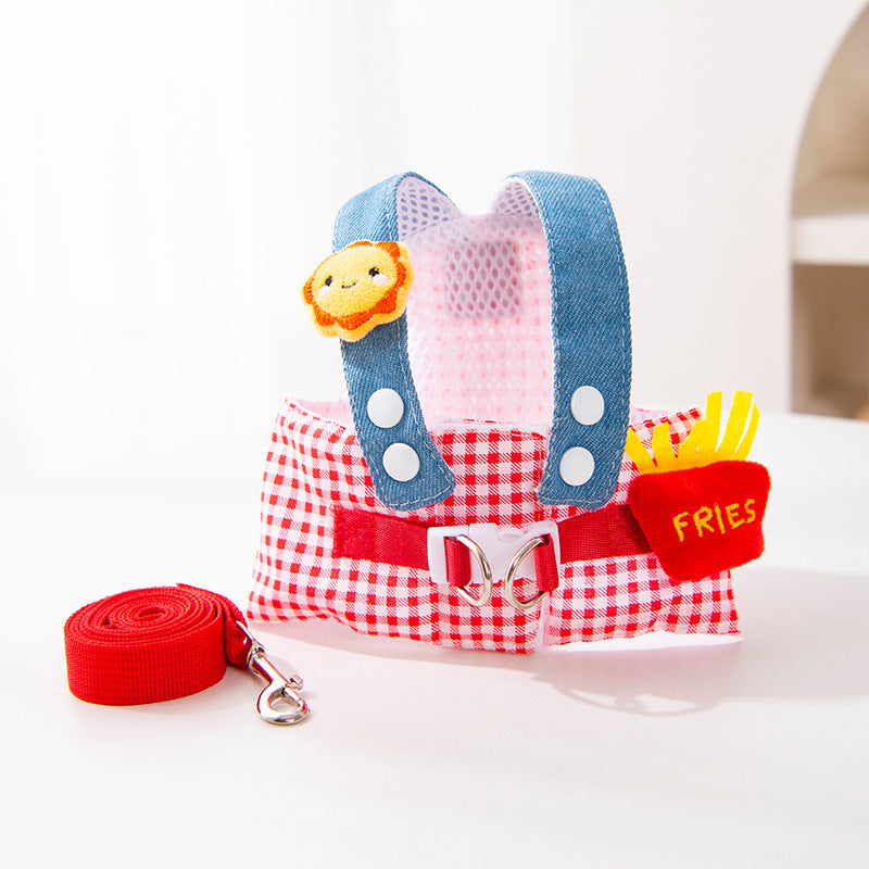 Arnés Ajustable con Correa y Sombrero para Perros y Gatos – Arnés de cuadros rosa