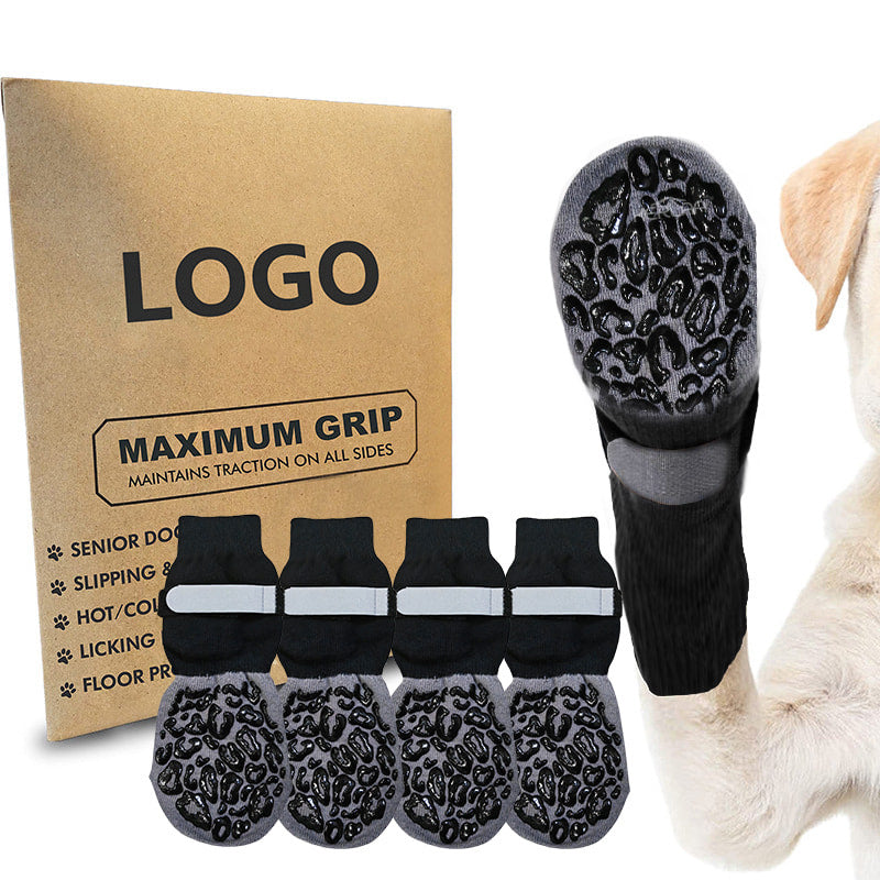 Calcetines Antideslizantes e Impermeables para Perros · 4 Piezas – Leopardo con tira luminosa