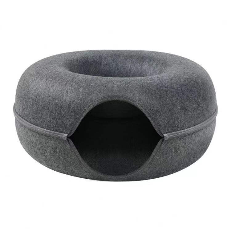 Cama donut para gatos con túnel y juguete – Grande en L 60 x 28 cm