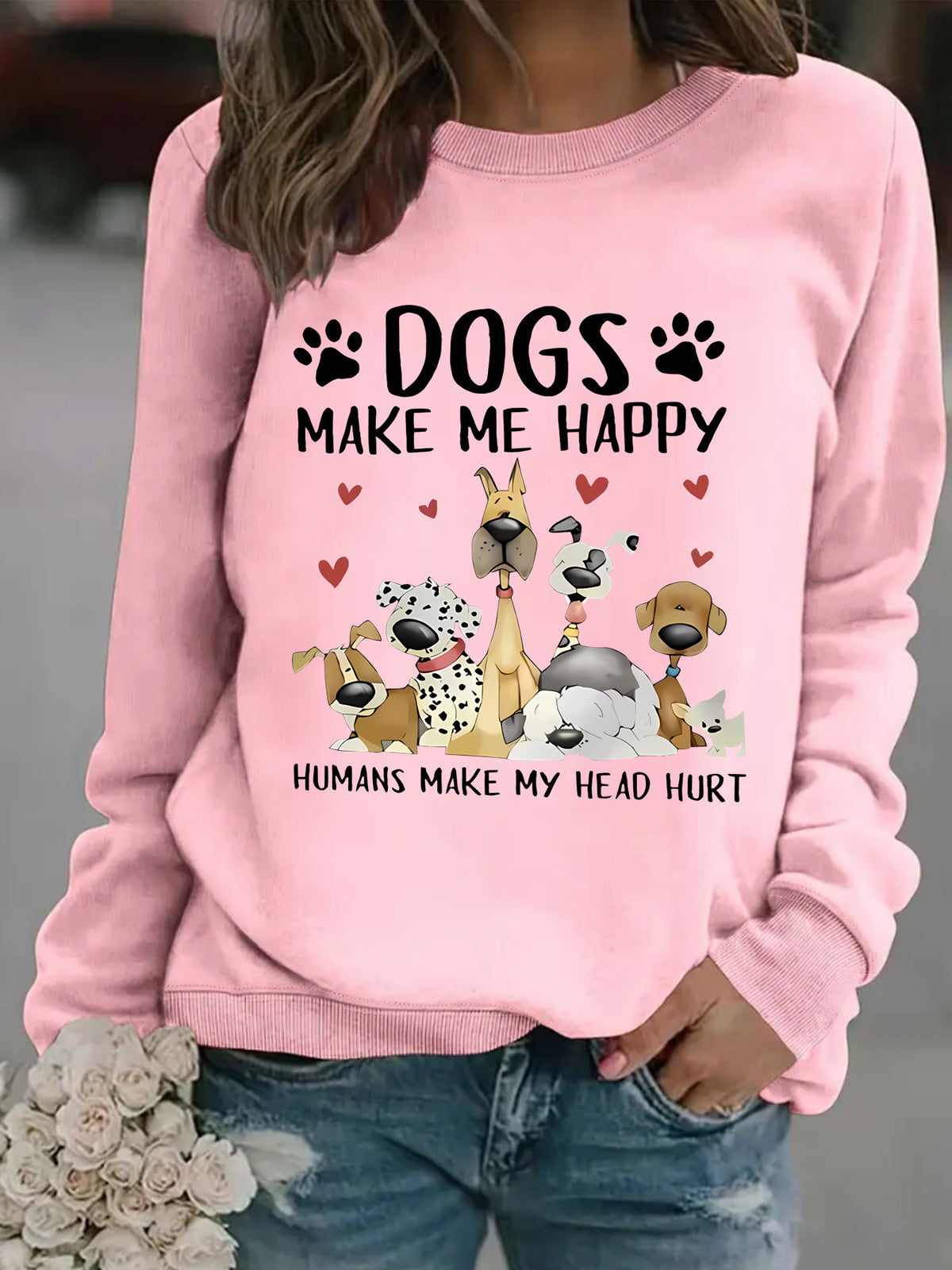 Sudadera de mujer con estampado de perros en color rosa