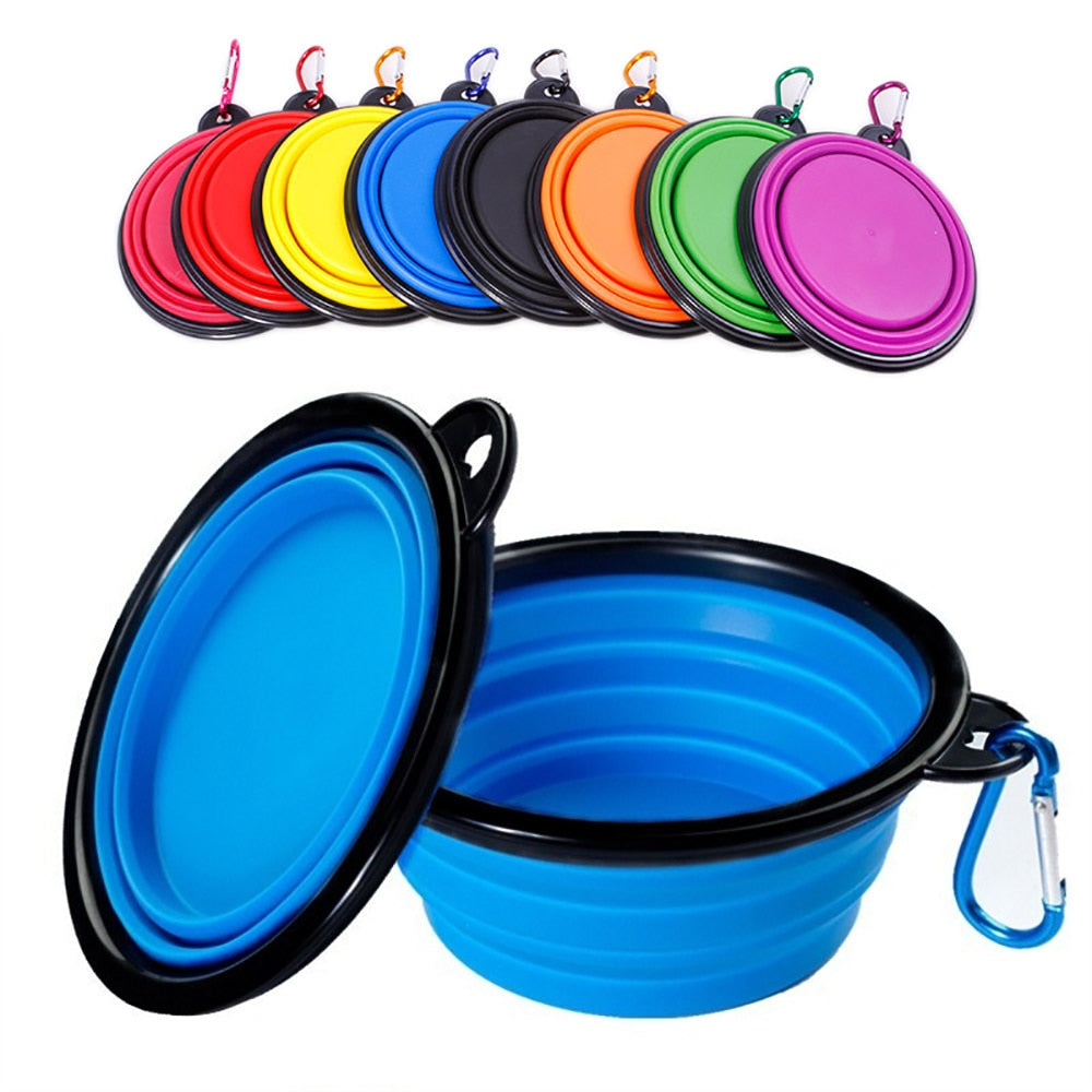 Cuenco plegable de silicona para perros y gatos con mosquetón