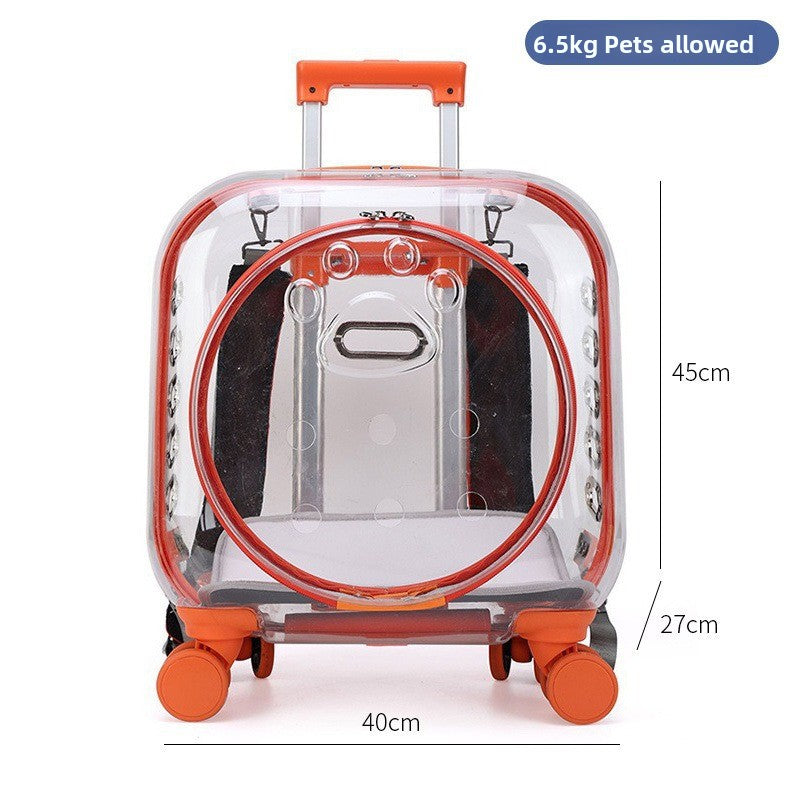 Transportín mochila transparente con ruedas para perros y gatos