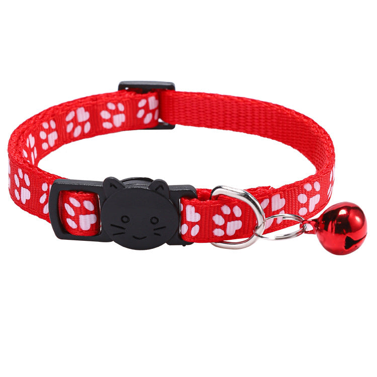 Collar ajustable para gato con cascabel y huellas