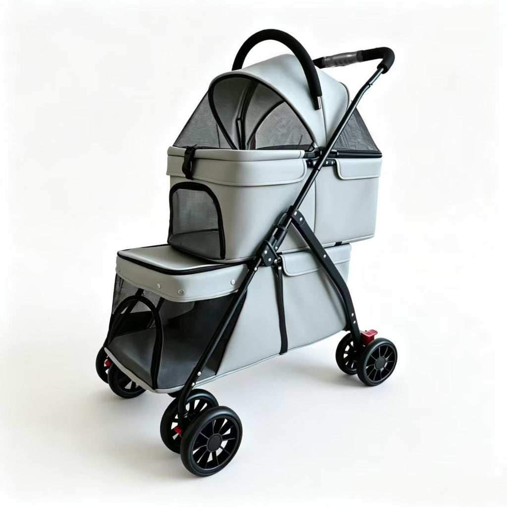Foldable double dog stroller with two compartments