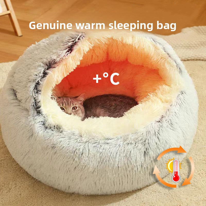 Cama mullida con forma de concha para perros y gatos