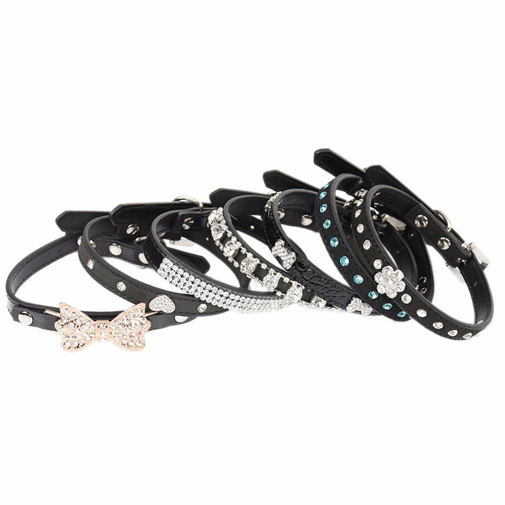 Collar negro ajustable con rhinestones para gatos