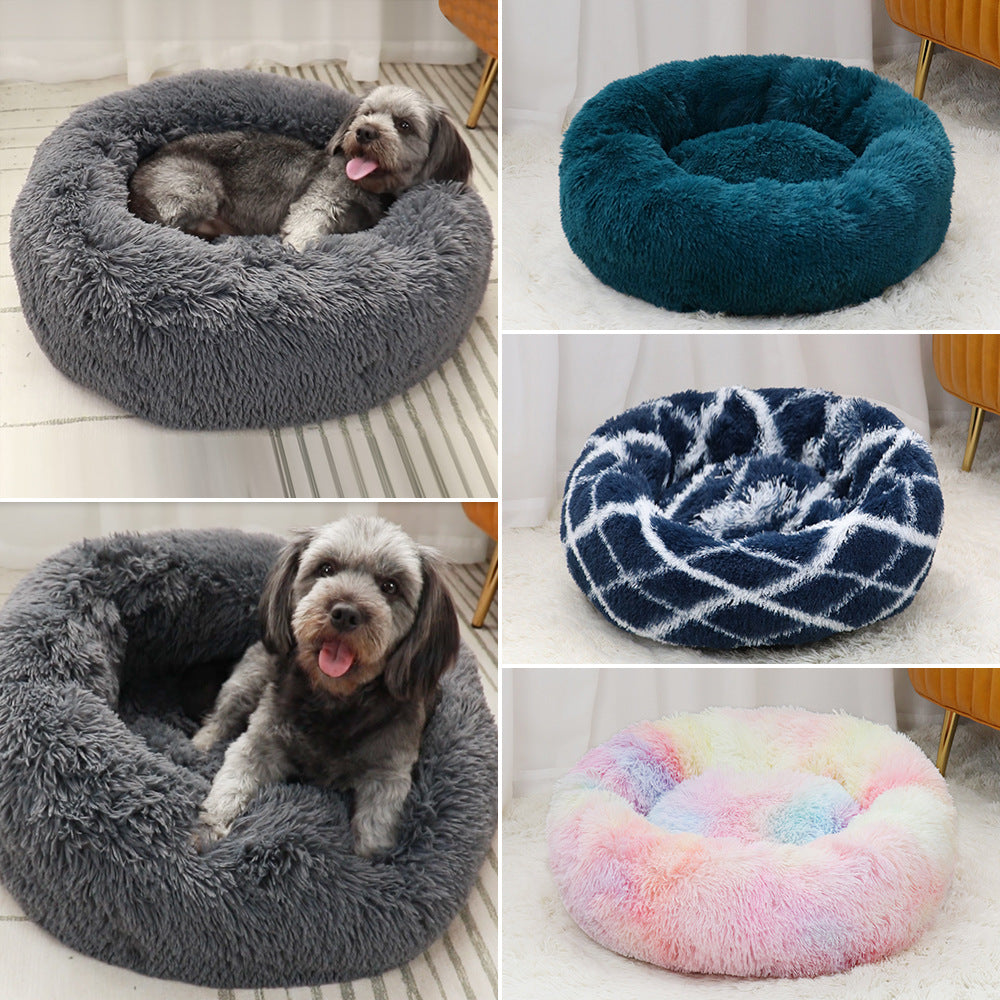 Cama nido redonda de felpa para perros y gatos