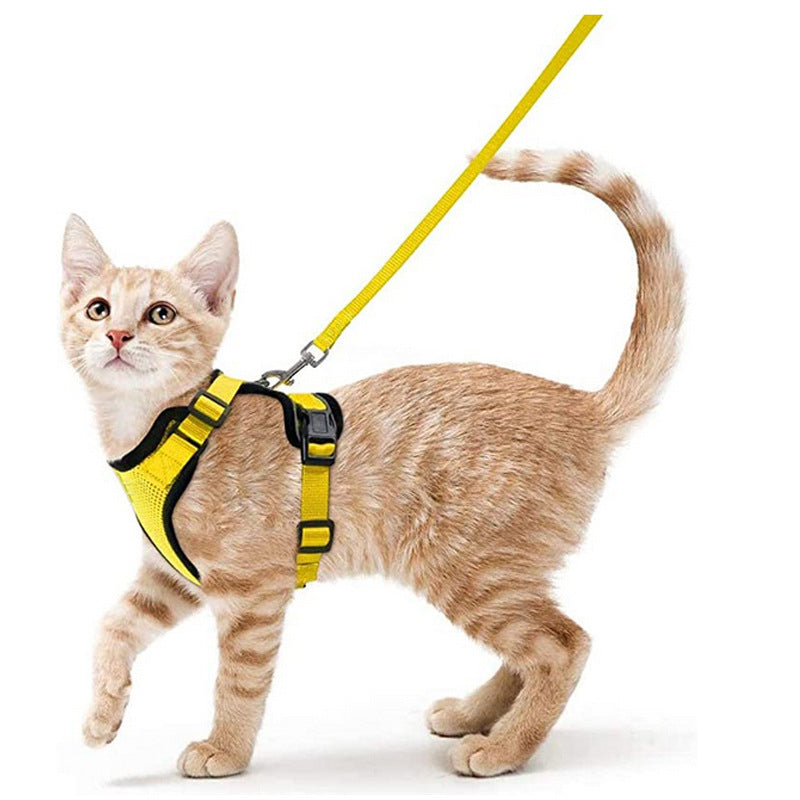 Arnés y correa ajustable antiescape para gatos en color amarillo