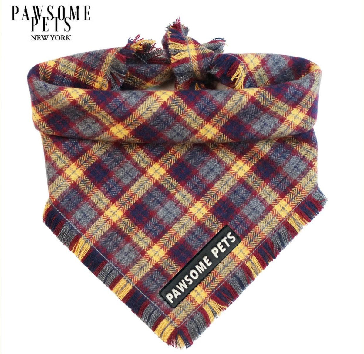 Bandana de cuadros azul y mostaza para perro - Pawsome Pets New York