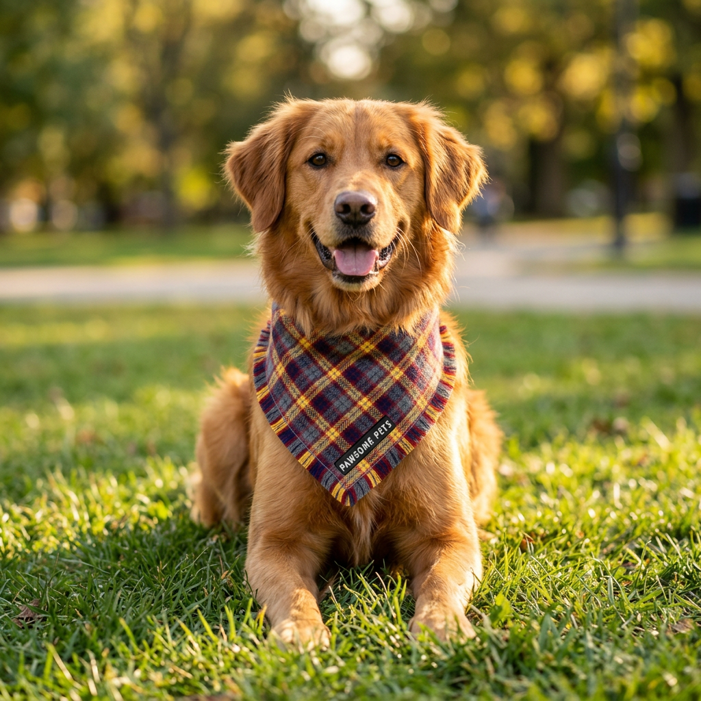 Bandana de cuadros azul y mostaza para perro - Pawsome Pets New York