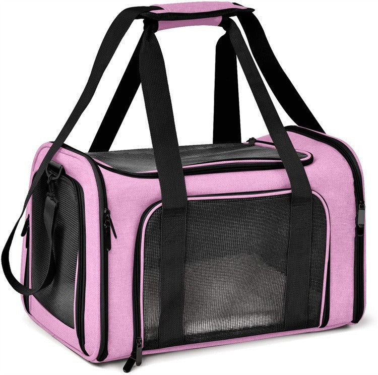 Transportín plegable y transpirable para perros y gatos en color rosa