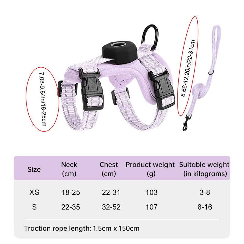 Arnés reflectante ajustable para gatos con soporte para AirTag