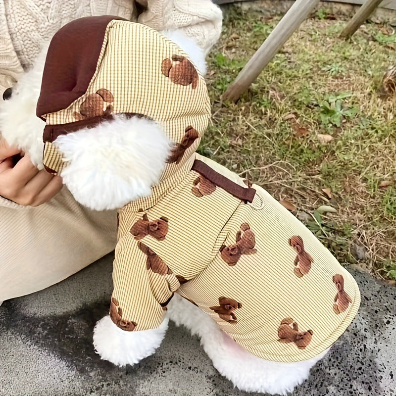 Abrigo con gorro para perro pequeño, estampado de ositos y anilla