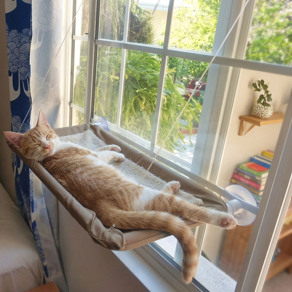 Hamaca de ventana para gatos con ventosas