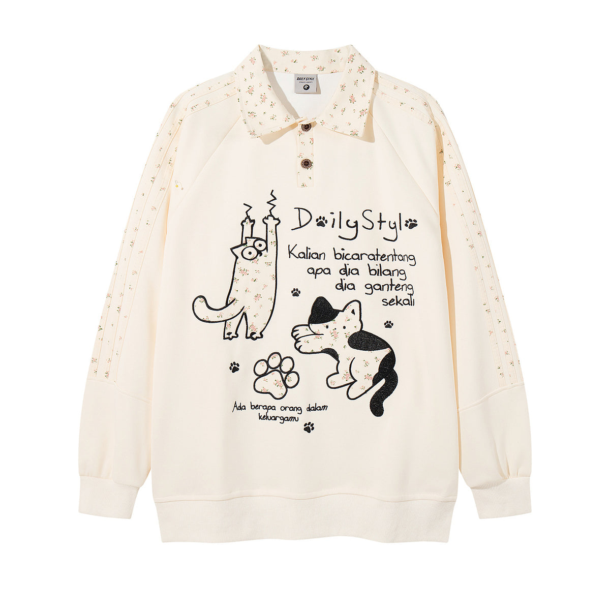 Sudadera retro bordada con diseño de gato