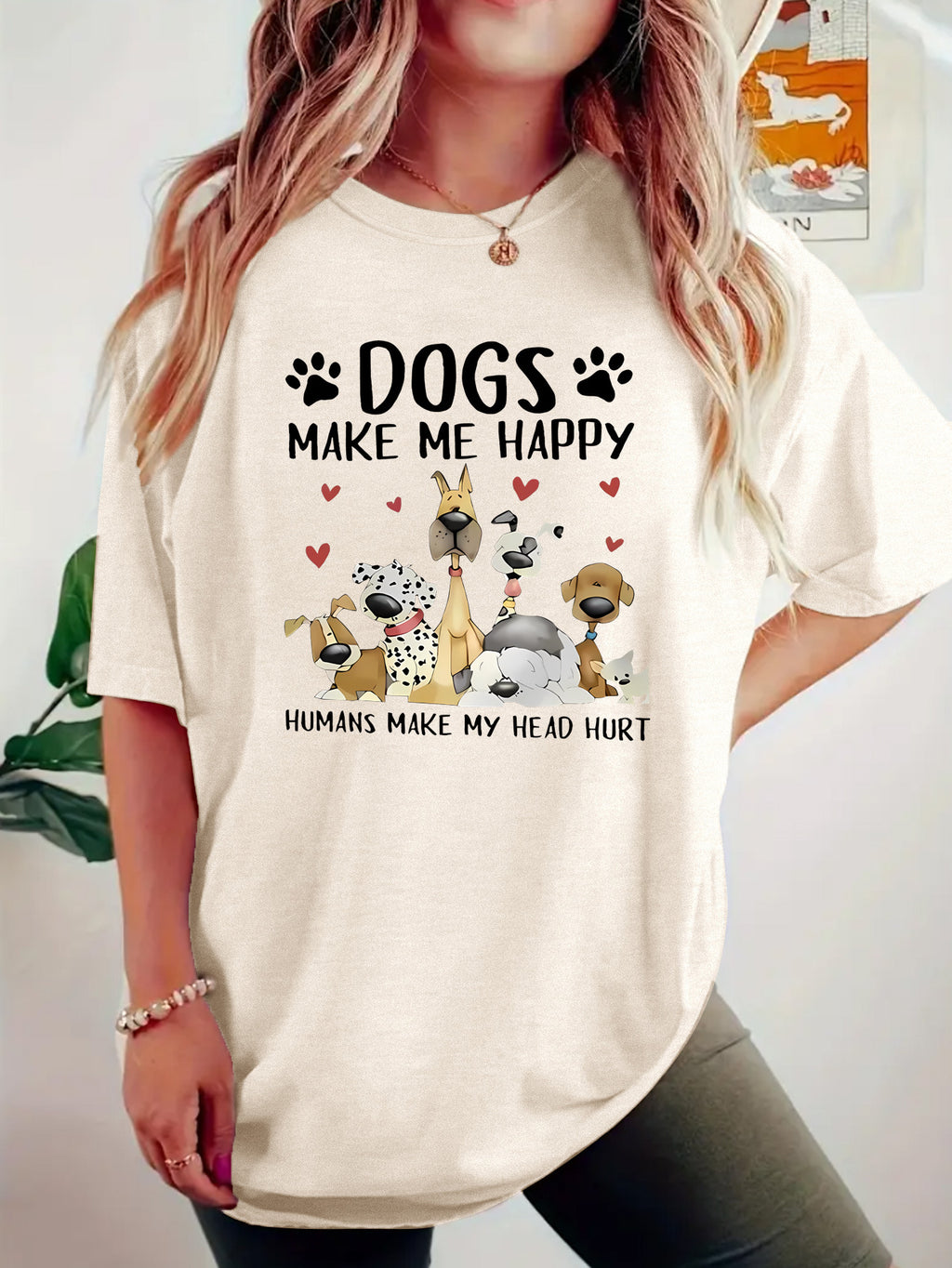 Camiseta de mujer estampada con diseño de perros – Albaricoque