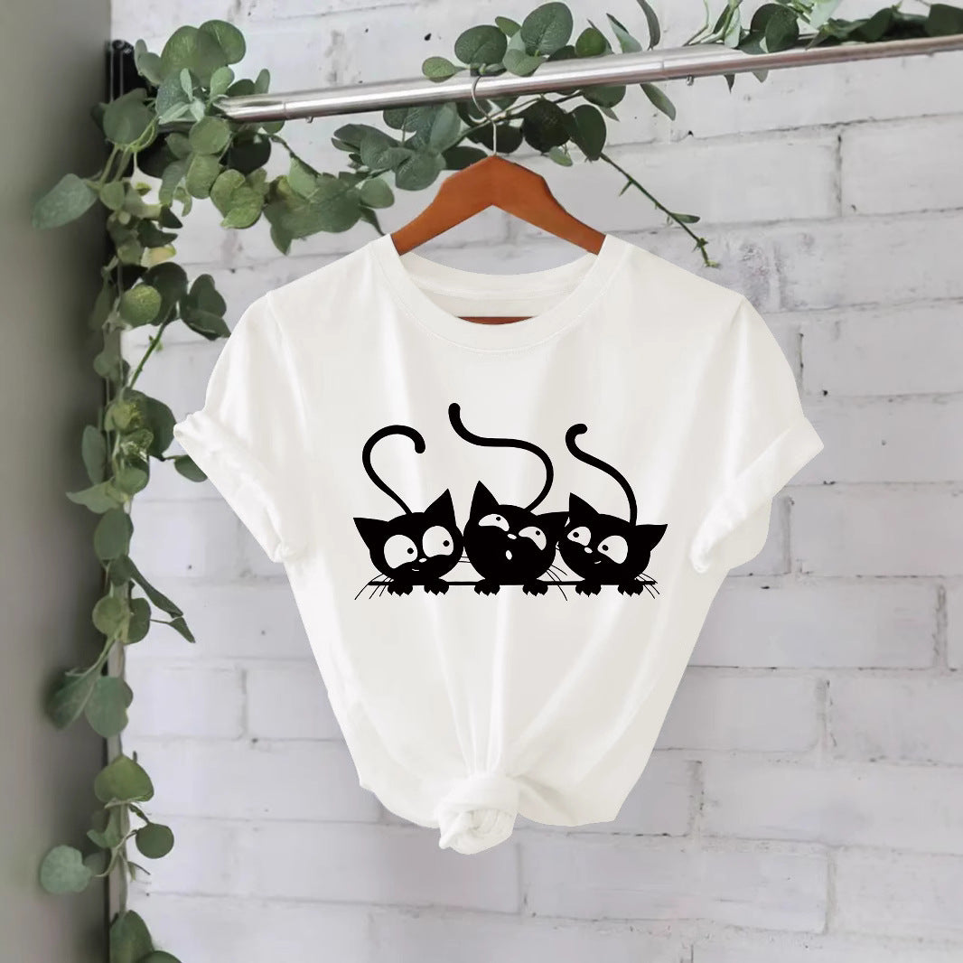 Camiseta estampada de tres gatos