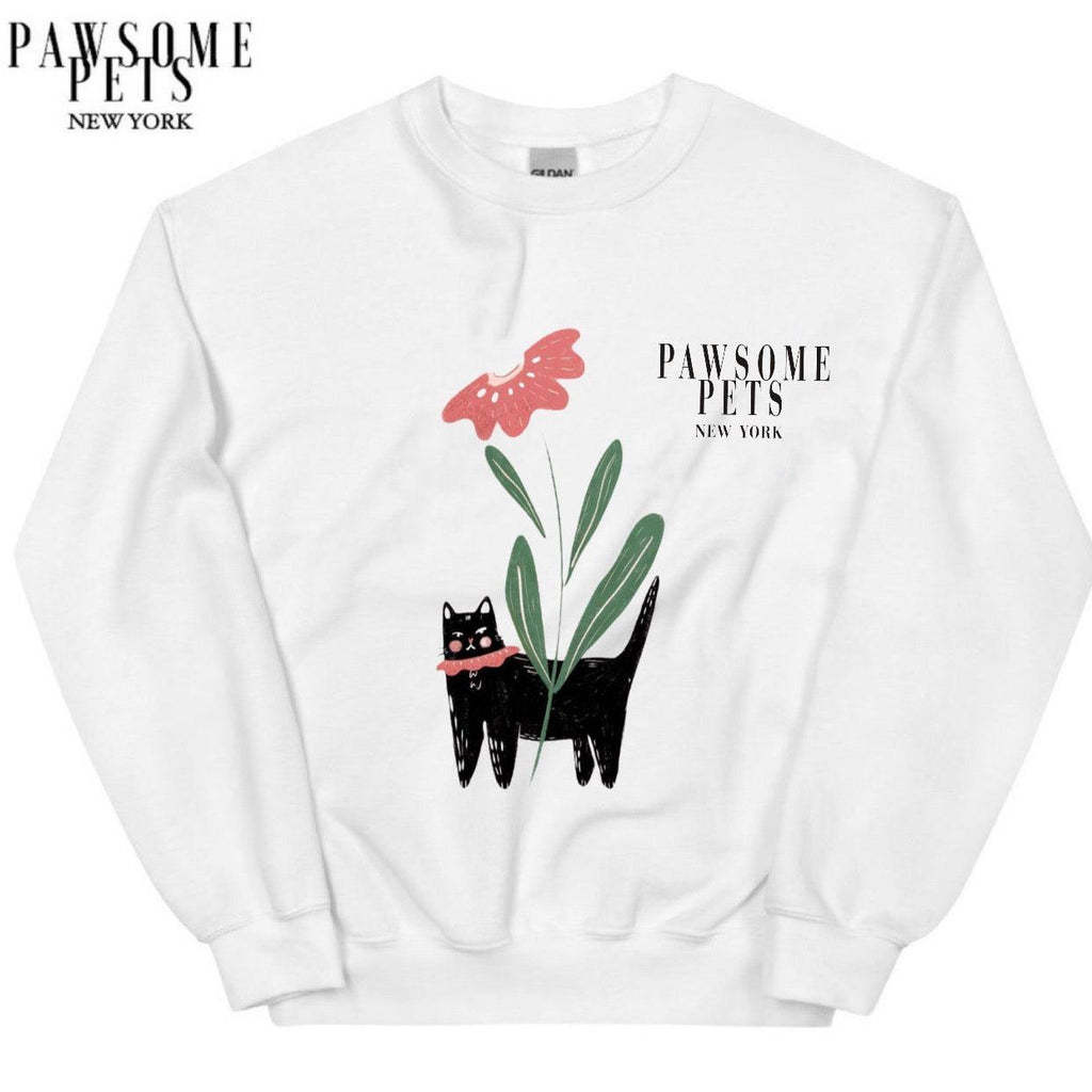 Sudadera gato negro con flor unisex | Pawsome Pets New York