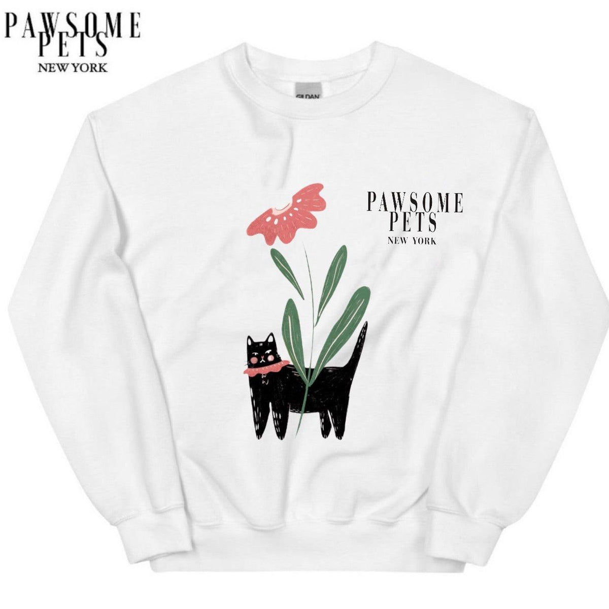 Sudadera gato negro con flor unisex | Pawsome Pets New York