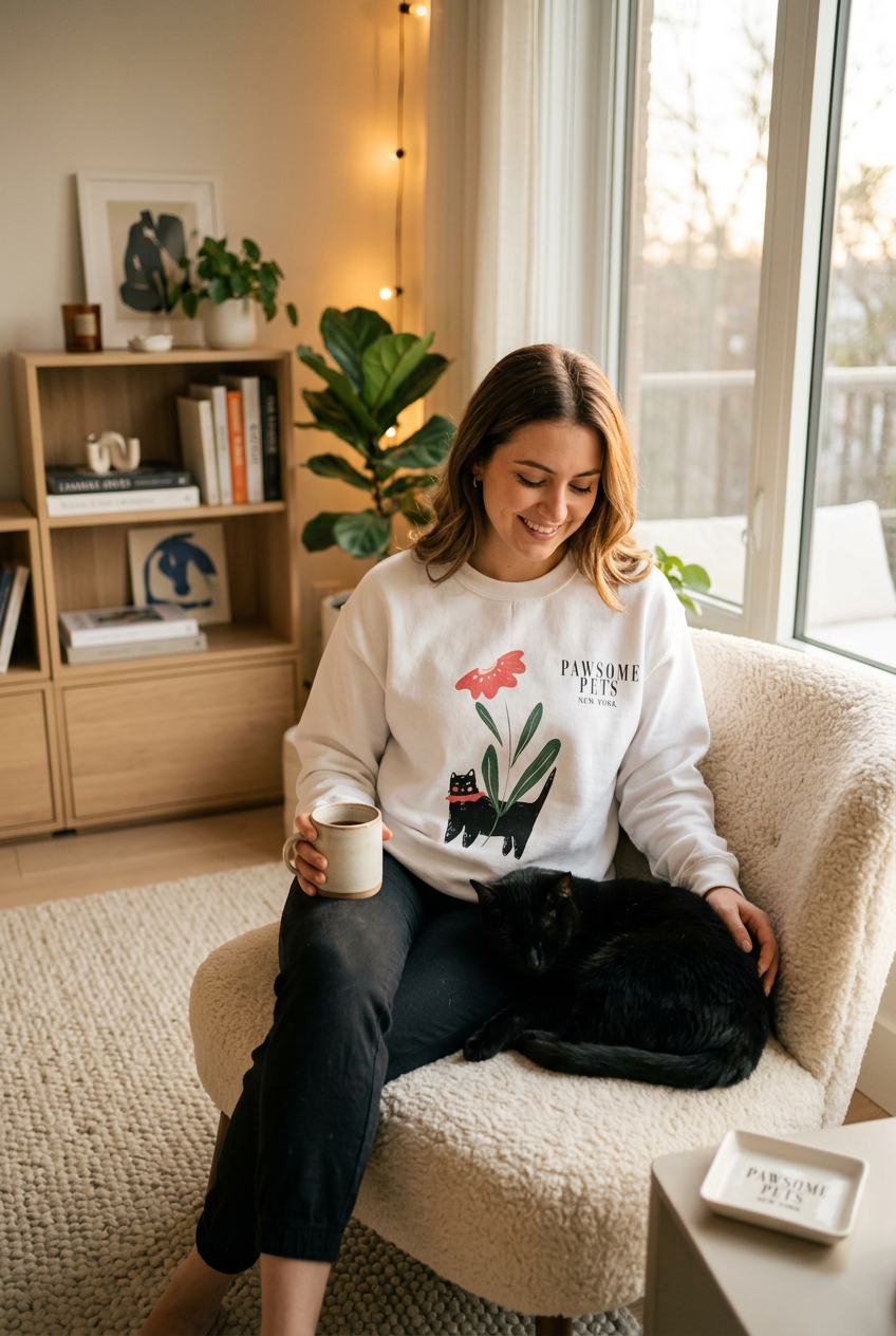 Sudadera gato negro con flor unisex | Pawsome Pets New York