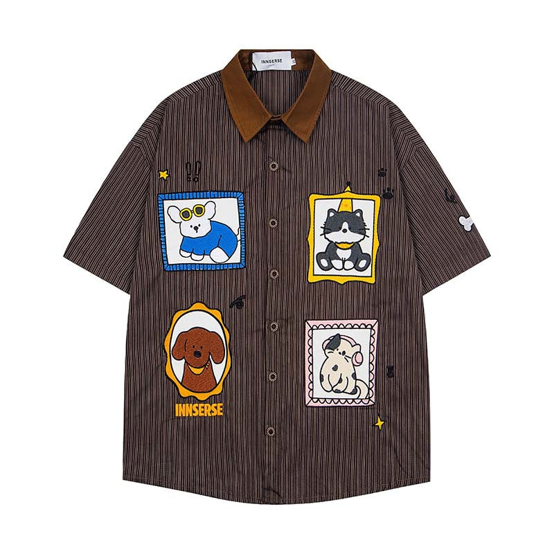 Camisa bordada de manga corta con perros y gatos para personas
