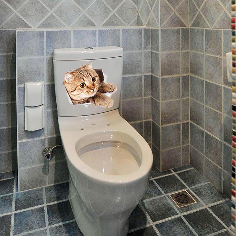 Pegatina de pared 3D con diseño de gato para baño