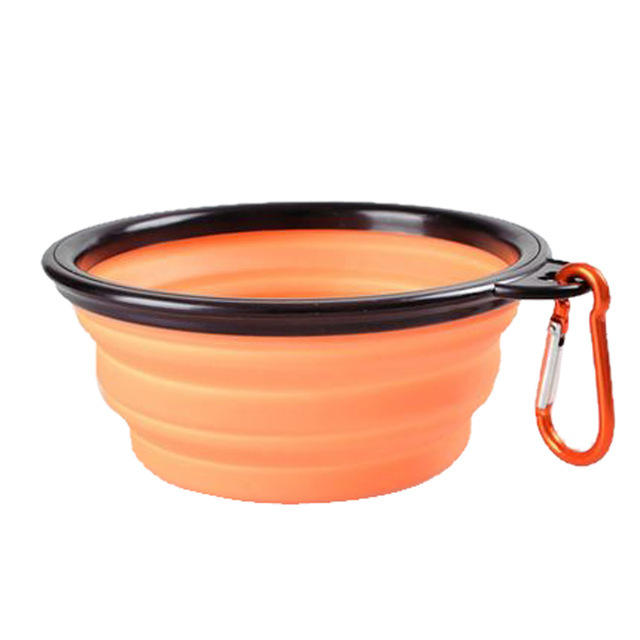 Cuenco plegable de silicona para perros y gatos con mosquetón