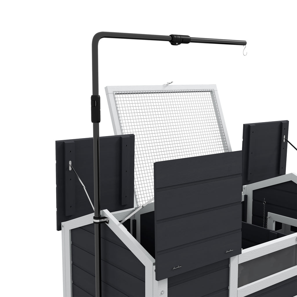 Casa para tortugas de tierra de exterior con 2 nidos, techo abatible y soporte de lámpara, madera maciza, 120x56,5x43 cm, gris-7