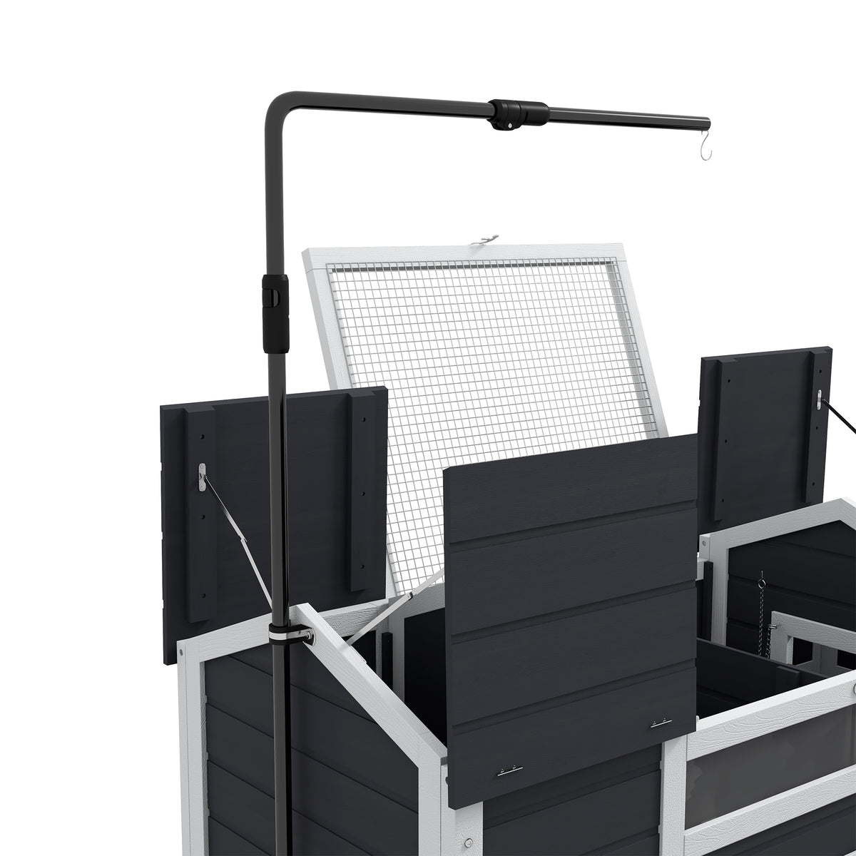 Casa para tortugas de tierra de exterior con 2 nidos, techo abatible y soporte de lámpara, madera maciza, 120x56,5x43 cm, gris-7