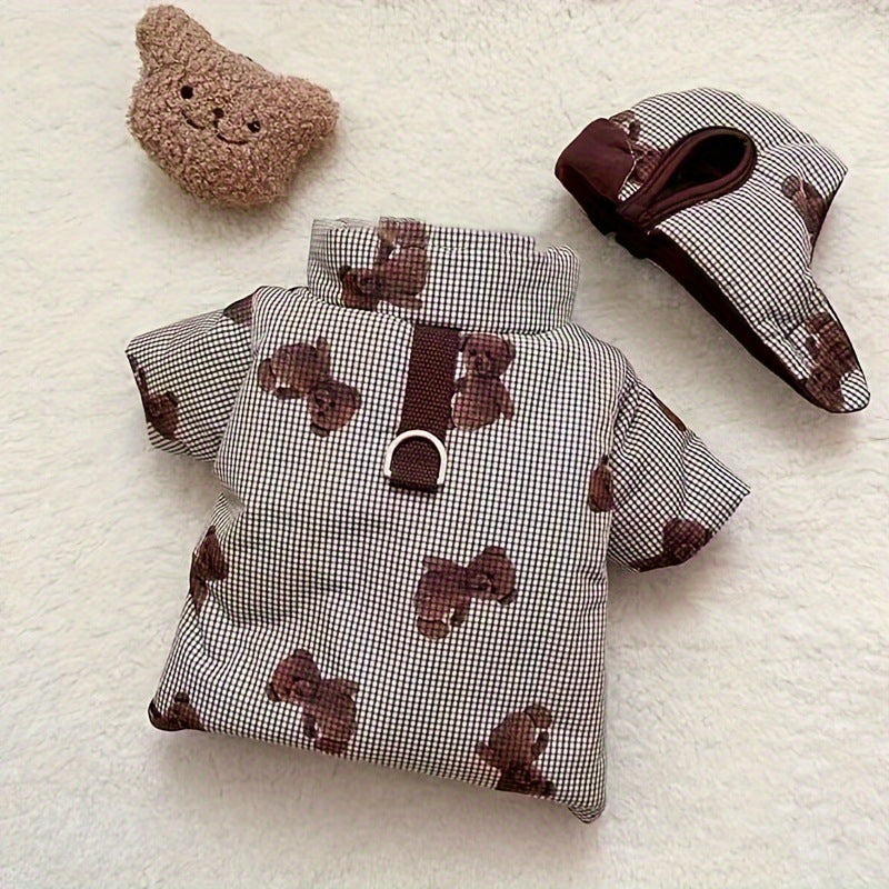 Abrigo con gorro para perro pequeño, estampado de ositos y anilla