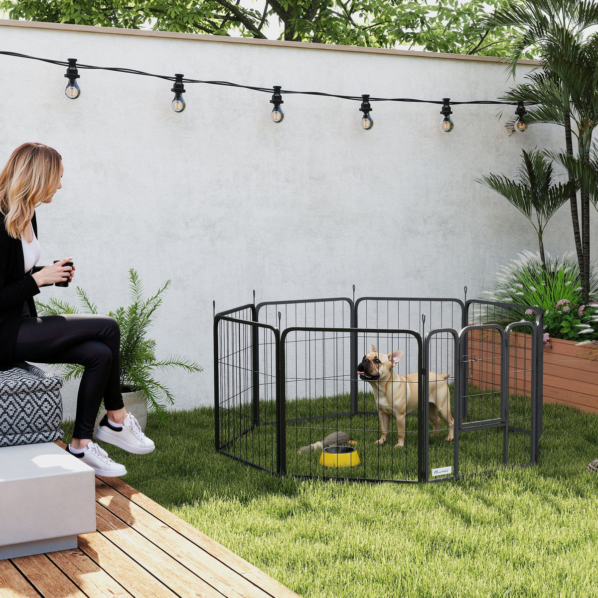 Parque modular para perros de acero con puerta