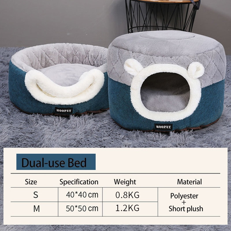 Cama cueva de felpa cálida para perros pequeños y gatos en color azul