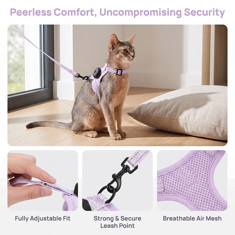Arnés reflectante ajustable para gatos con soporte para AirTag