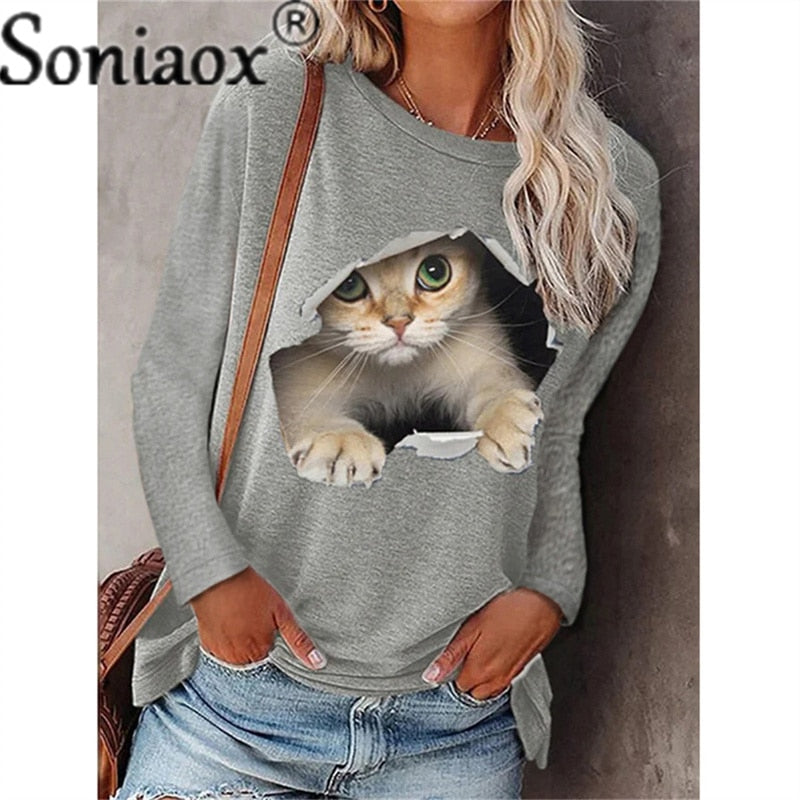 Camiseta de manga larga con estampado de gatos