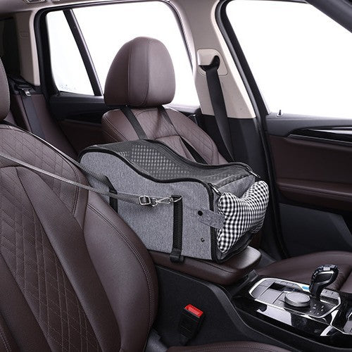 Asiento de coche para perros pequeños – Black White Check Mesh