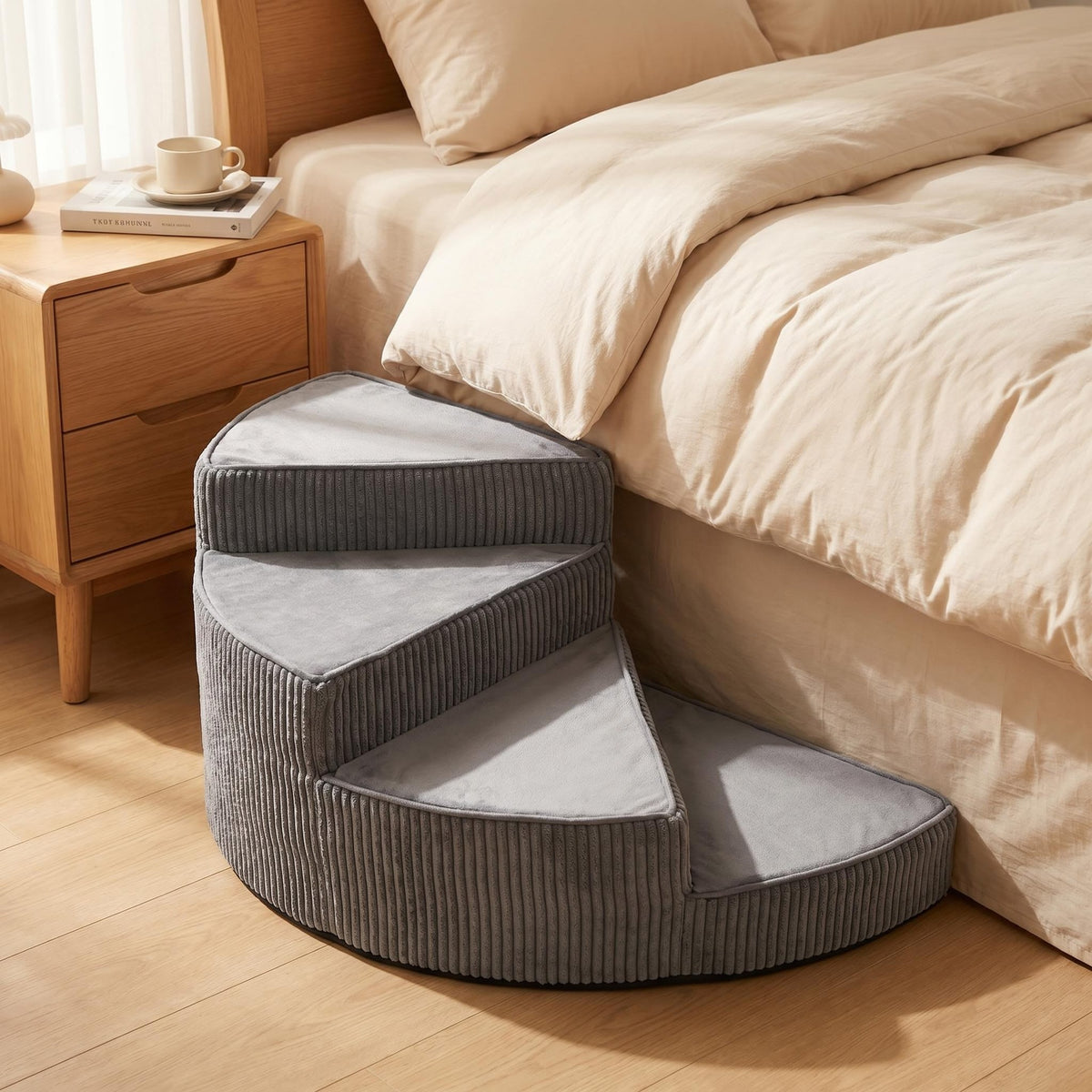 Escalera giratoria para perros con funda lavable – Gris claro, izquierda
