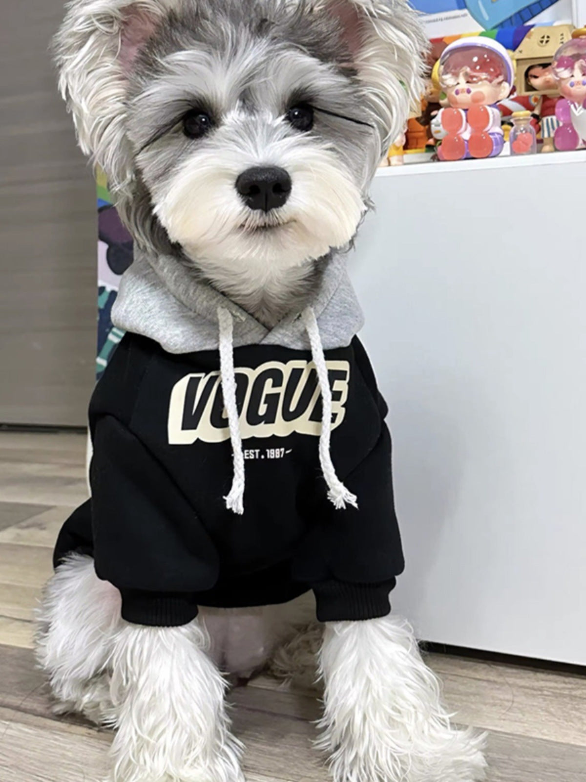 Sudadera con capucha para perros y gatos – Negro y gris, fino